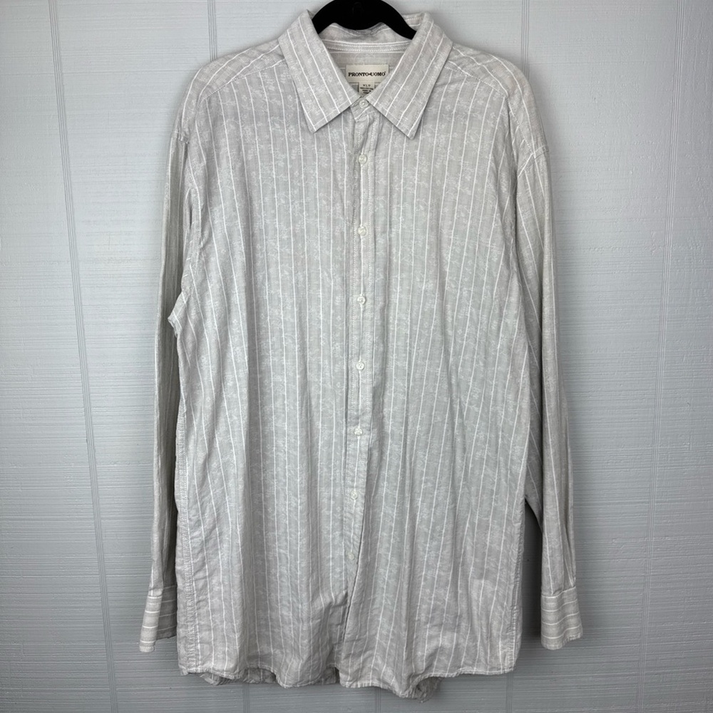 Pronto Uomo Men’s Button Up Long Sleeve Shirt Ivory Floral Stripe Cotton XLT